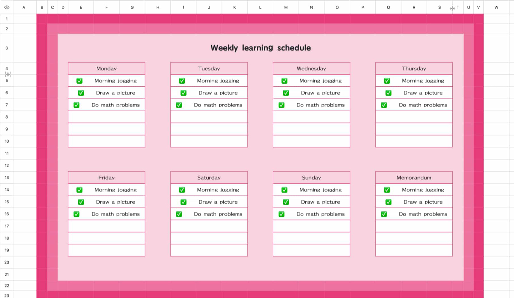 Weekly study schedule